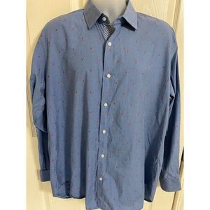 Tailorbyrd‎ Men's Blue Polka Dot Button-Down Shirt Casual Smart XL
